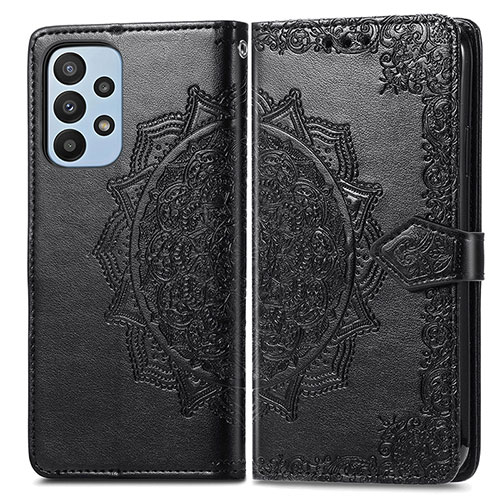 Leather Case Stands Fashionable Pattern Flip Cover Holder for Samsung Galaxy A23 4G Black