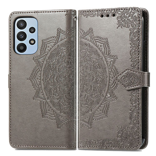 Leather Case Stands Fashionable Pattern Flip Cover Holder for Samsung Galaxy A23 4G Gray