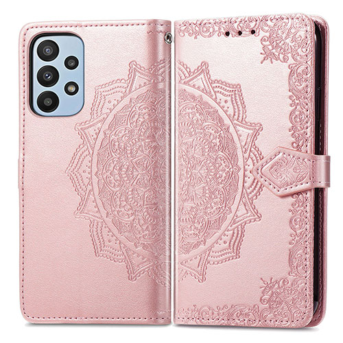 Leather Case Stands Fashionable Pattern Flip Cover Holder for Samsung Galaxy A23 4G Rose Gold