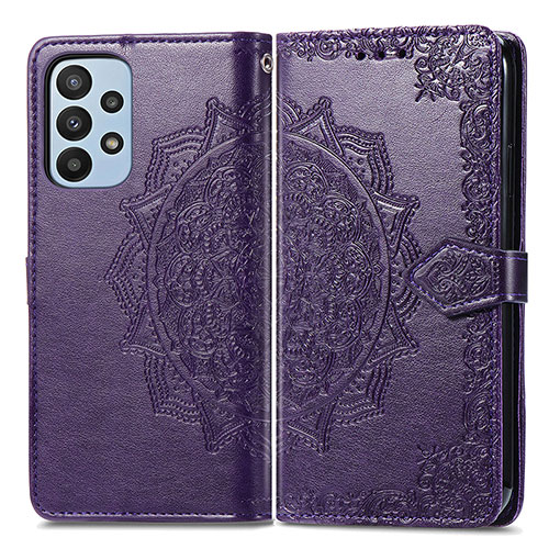 Leather Case Stands Fashionable Pattern Flip Cover Holder for Samsung Galaxy A23 5G Purple