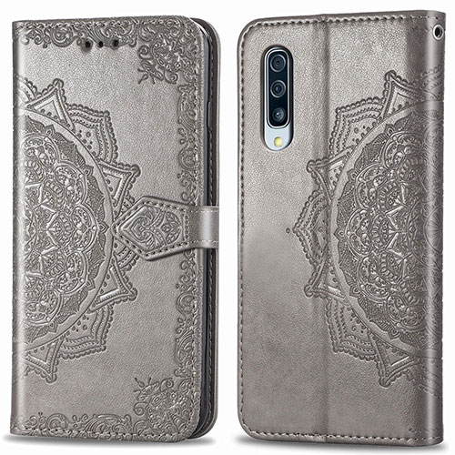 Leather Case Stands Fashionable Pattern Flip Cover Holder for Samsung Galaxy A30S Gray