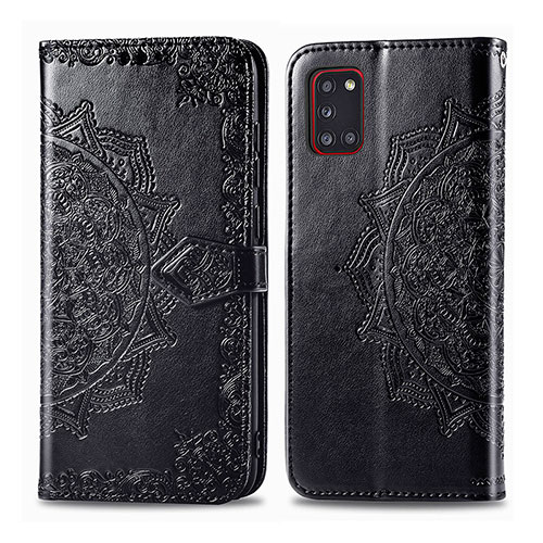 Leather Case Stands Fashionable Pattern Flip Cover Holder for Samsung Galaxy A31 Black