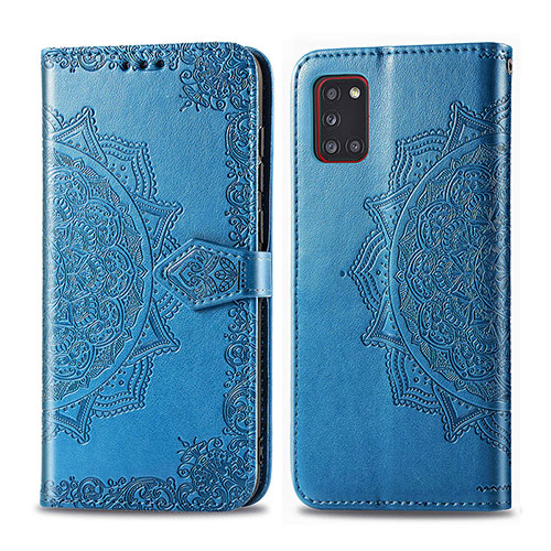 Leather Case Stands Fashionable Pattern Flip Cover Holder for Samsung Galaxy A31 Blue