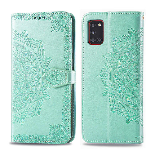 Leather Case Stands Fashionable Pattern Flip Cover Holder for Samsung Galaxy A31 Green