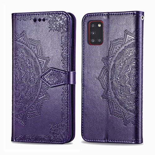 Leather Case Stands Fashionable Pattern Flip Cover Holder for Samsung Galaxy A31 Purple