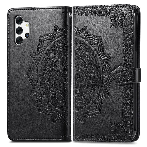 Leather Case Stands Fashionable Pattern Flip Cover Holder for Samsung Galaxy A32 4G Black