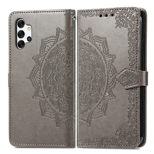 Leather Case Stands Fashionable Pattern Flip Cover Holder for Samsung Galaxy A32 4G Gray