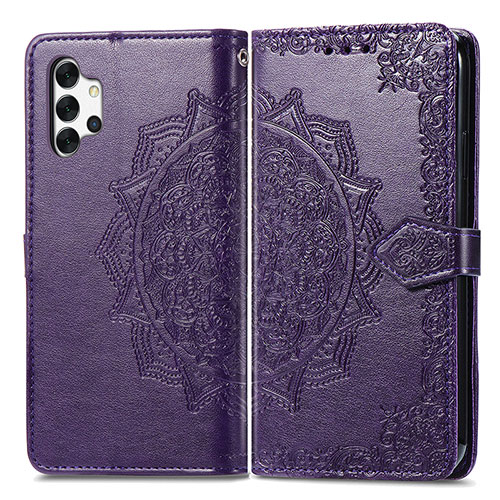 Leather Case Stands Fashionable Pattern Flip Cover Holder for Samsung Galaxy A32 5G Purple