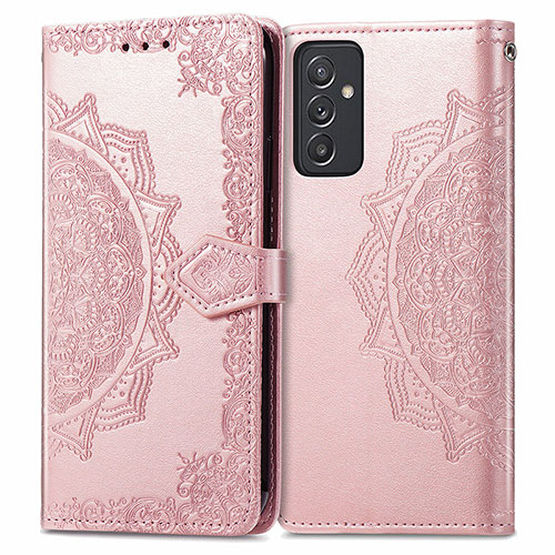 Leather Case Stands Fashionable Pattern Flip Cover Holder for Samsung Galaxy A34 5G Rose Gold