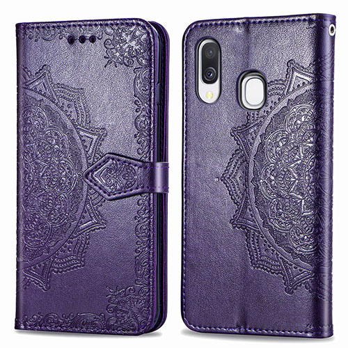 Leather Case Stands Fashionable Pattern Flip Cover Holder for Samsung Galaxy A40 Purple