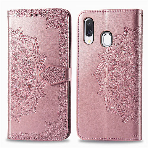 Leather Case Stands Fashionable Pattern Flip Cover Holder for Samsung Galaxy A40 Rose Gold