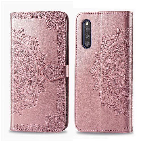 Leather Case Stands Fashionable Pattern Flip Cover Holder for Samsung Galaxy A41 SC-41A Rose Gold