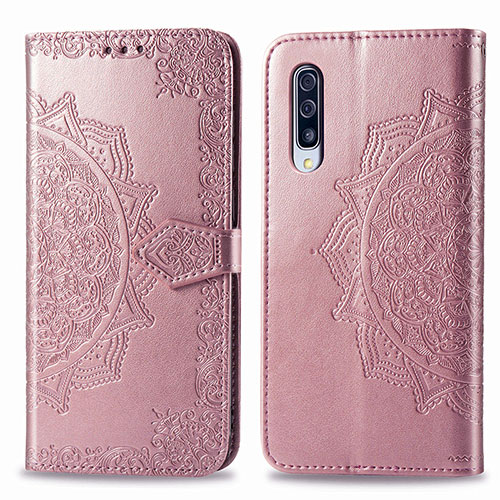 Leather Case Stands Fashionable Pattern Flip Cover Holder for Samsung Galaxy A50 Rose Gold