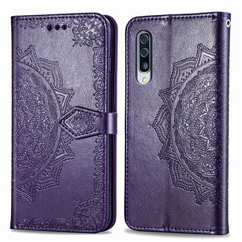 Leather Case Stands Fashionable Pattern Flip Cover Holder for Samsung Galaxy A50S Purple