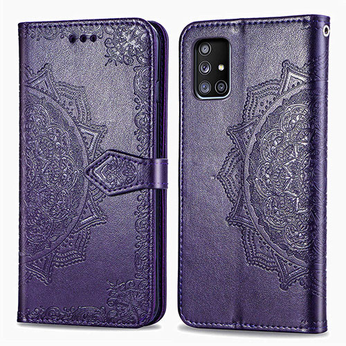 Leather Case Stands Fashionable Pattern Flip Cover Holder for Samsung Galaxy A51 4G Purple