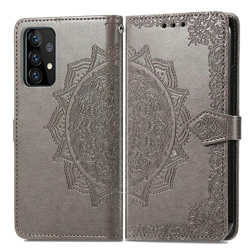 Leather Case Stands Fashionable Pattern Flip Cover Holder for Samsung Galaxy A52 5G Gray