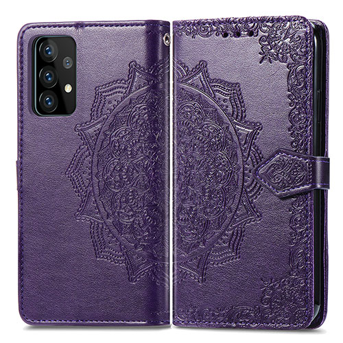 Leather Case Stands Fashionable Pattern Flip Cover Holder for Samsung Galaxy A52 5G Purple