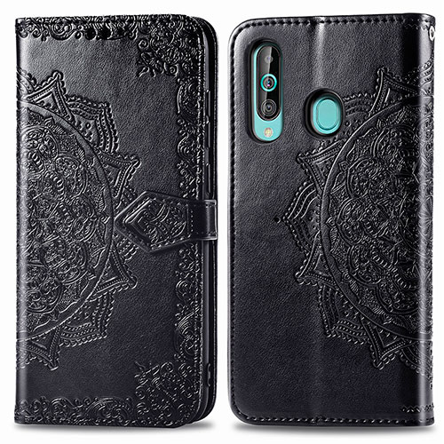 Leather Case Stands Fashionable Pattern Flip Cover Holder for Samsung Galaxy A60 Black