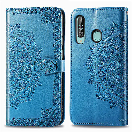 Leather Case Stands Fashionable Pattern Flip Cover Holder for Samsung Galaxy A60 Blue