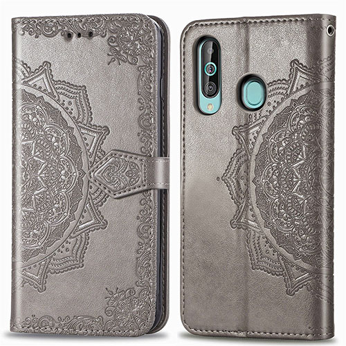 Leather Case Stands Fashionable Pattern Flip Cover Holder for Samsung Galaxy A60 Gray