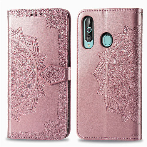 Leather Case Stands Fashionable Pattern Flip Cover Holder for Samsung Galaxy A60 Rose Gold