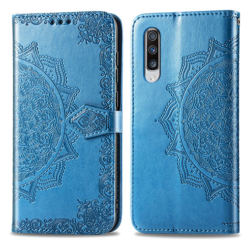 Leather Case Stands Fashionable Pattern Flip Cover Holder for Samsung Galaxy A70 Blue