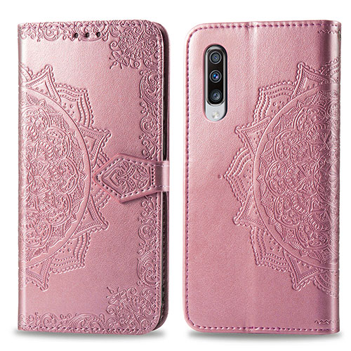 Leather Case Stands Fashionable Pattern Flip Cover Holder for Samsung Galaxy A70 Rose Gold