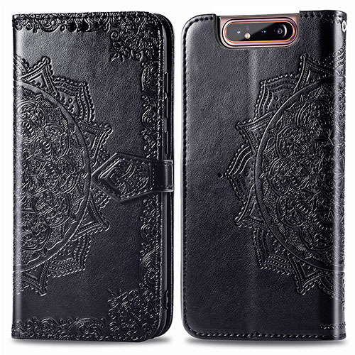 Leather Case Stands Fashionable Pattern Flip Cover Holder for Samsung Galaxy A80 Black