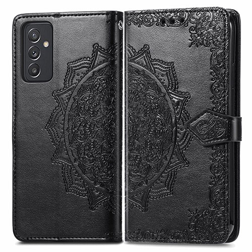Leather Case Stands Fashionable Pattern Flip Cover Holder for Samsung Galaxy A82 5G Black