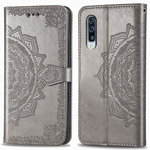 Leather Case Stands Fashionable Pattern Flip Cover Holder for Samsung Galaxy A90 5G Gray