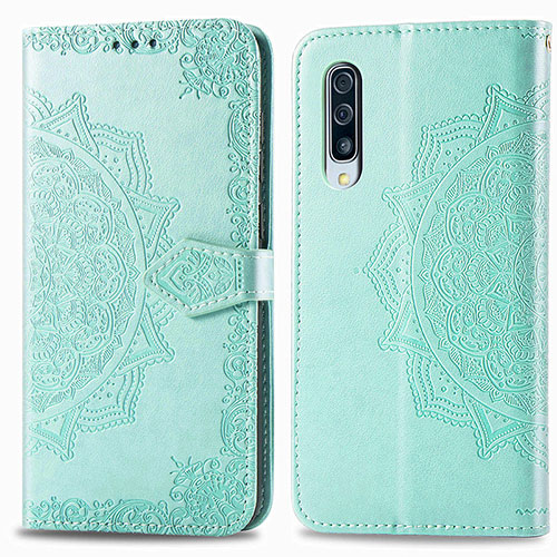 Leather Case Stands Fashionable Pattern Flip Cover Holder for Samsung Galaxy A90 5G Green