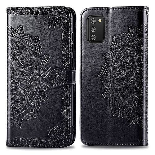 Leather Case Stands Fashionable Pattern Flip Cover Holder for Samsung Galaxy F02S SM-E025F Black