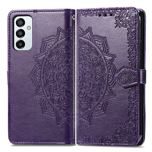 Leather Case Stands Fashionable Pattern Flip Cover Holder for Samsung Galaxy F23 5G Purple