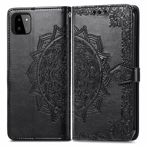 Leather Case Stands Fashionable Pattern Flip Cover Holder for Samsung Galaxy F42 5G Black