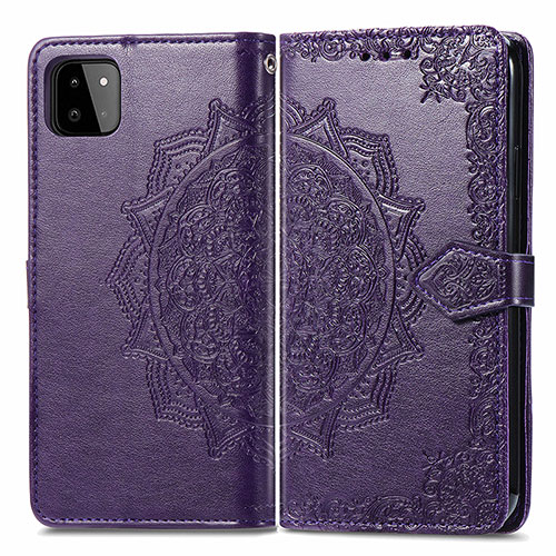 Leather Case Stands Fashionable Pattern Flip Cover Holder for Samsung Galaxy F42 5G Purple