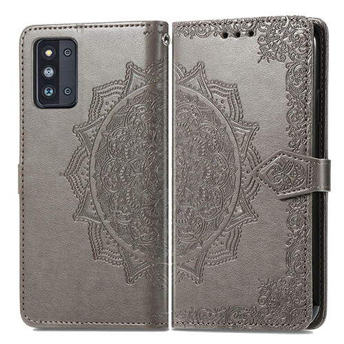 Leather Case Stands Fashionable Pattern Flip Cover Holder for Samsung Galaxy F52 5G Gray