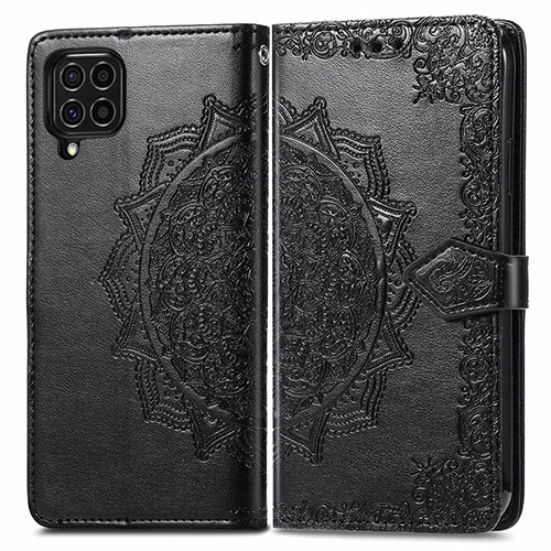 Leather Case Stands Fashionable Pattern Flip Cover Holder for Samsung Galaxy F62 5G Black