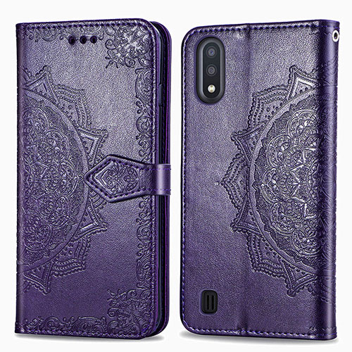 Leather Case Stands Fashionable Pattern Flip Cover Holder for Samsung Galaxy M01 Purple