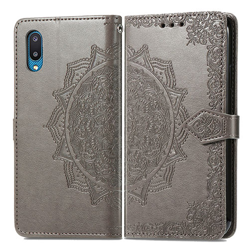 Leather Case Stands Fashionable Pattern Flip Cover Holder for Samsung Galaxy M02 Gray