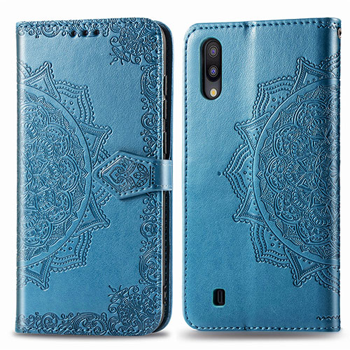 Leather Case Stands Fashionable Pattern Flip Cover Holder for Samsung Galaxy M10 Blue