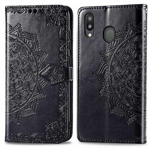 Leather Case Stands Fashionable Pattern Flip Cover Holder for Samsung Galaxy M20 Black