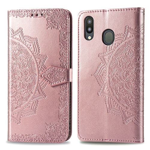Leather Case Stands Fashionable Pattern Flip Cover Holder for Samsung Galaxy M20 Rose Gold