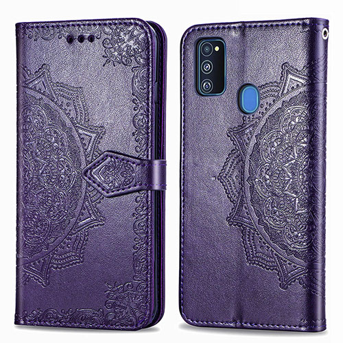 Leather Case Stands Fashionable Pattern Flip Cover Holder for Samsung Galaxy M21 Purple