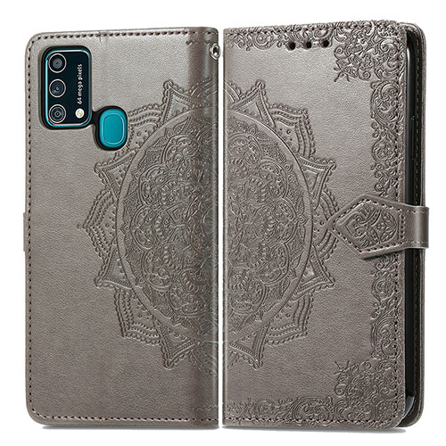 Leather Case Stands Fashionable Pattern Flip Cover Holder for Samsung Galaxy M21s Gray