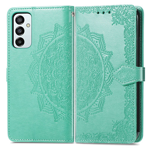 Leather Case Stands Fashionable Pattern Flip Cover Holder for Samsung Galaxy M23 5G Green