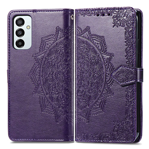 Leather Case Stands Fashionable Pattern Flip Cover Holder for Samsung Galaxy M23 5G Purple