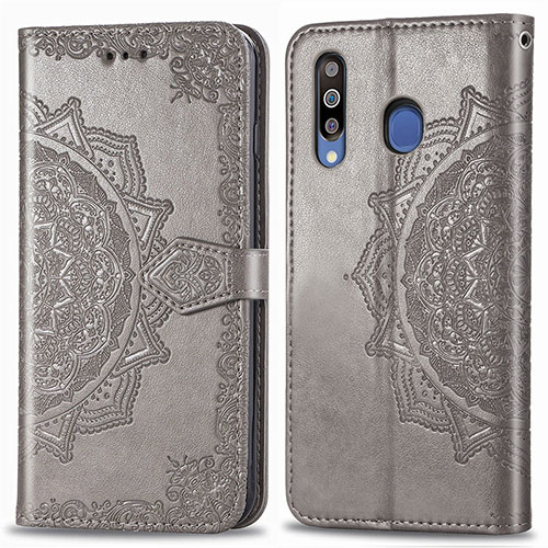 Leather Case Stands Fashionable Pattern Flip Cover Holder for Samsung Galaxy M30 Gray