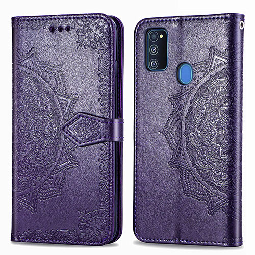 Leather Case Stands Fashionable Pattern Flip Cover Holder for Samsung Galaxy M30s Purple