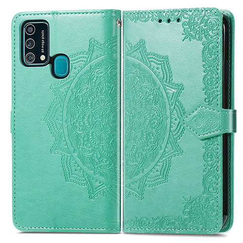 Leather Case Stands Fashionable Pattern Flip Cover Holder for Samsung Galaxy M31 Green