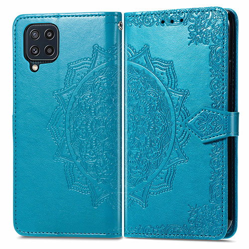 Leather Case Stands Fashionable Pattern Flip Cover Holder for Samsung Galaxy M32 4G Blue